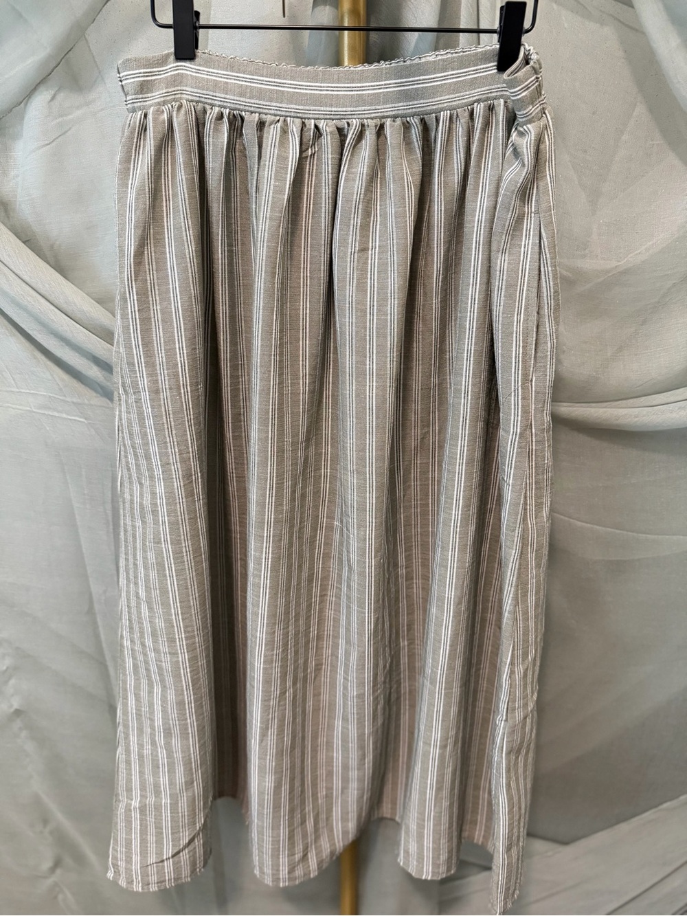 Max Studio Olive & Cream Striped Midi Skirt - Picture 2 of 7